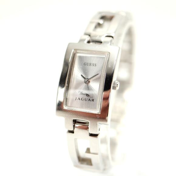 Guess Jaguar Racing Logo Silver Tone 18mm Rectangle Watch Bracelet w New Battery - Picture 1 of 15